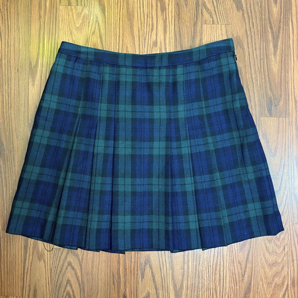 J. Crew Green and Blue Plaid Pleated Wool Skirt 4